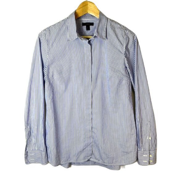 J. Crew Blue White Striped Cotton Poplin Hidden Button Signature Fit Shirt Sz 8 - Picture 4 of 15
